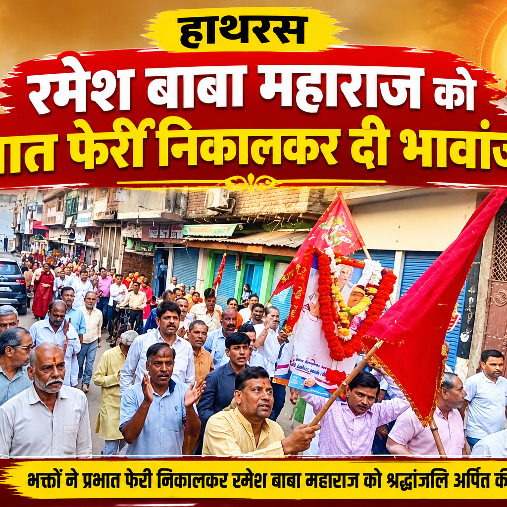 Hathras;रमेश बाबा महाराज को प्रभात फेरी निकालकर दी भावांजलि 10 1 26